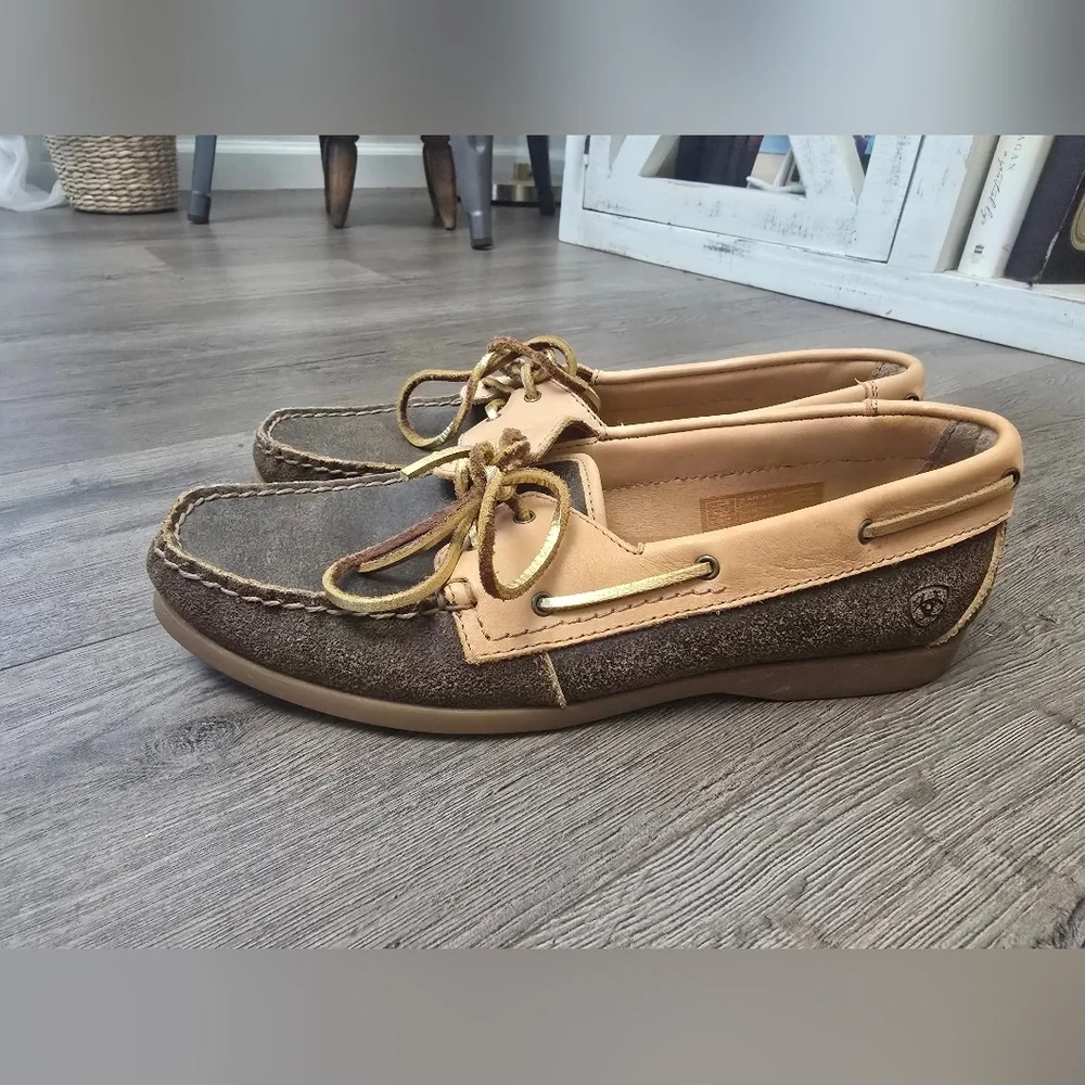 Ariat Yuma Boat Shoes Leather Ladies Size 9B Western Coastal Fisherman Nautical